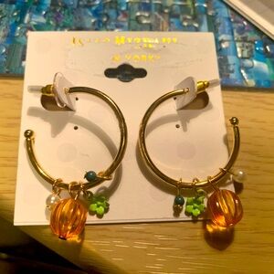 Gold Hoop Earrings with Orange and Green Accents